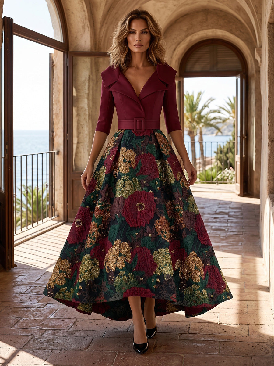 Jacquard A-Line/Princess V-Neck High-Low Mother of the Bride & Groom Dresses with Belt