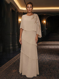 Chiffon A-Line/Princess Scoop Neck Floor-Length Mother of the Bride & Groom Dresses with Tiered Layers
