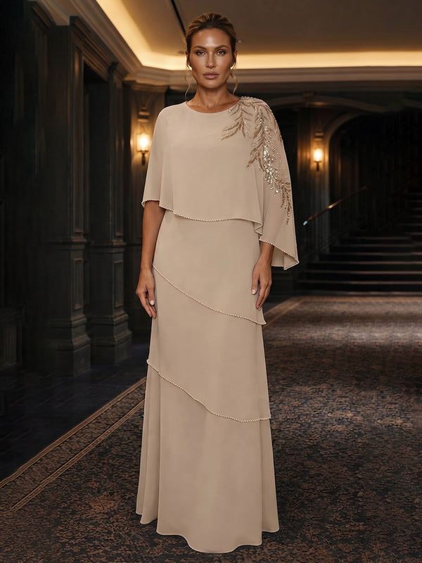 Chiffon A-Line/Princess Scoop Neck Floor-Length Mother of the Bride & Groom Dresses with Tiered Layers