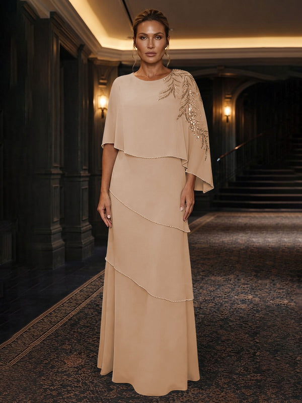 Chiffon A-Line/Princess Scoop Neck Floor-Length Mother of the Bride & Groom Dresses with Tiered Layers