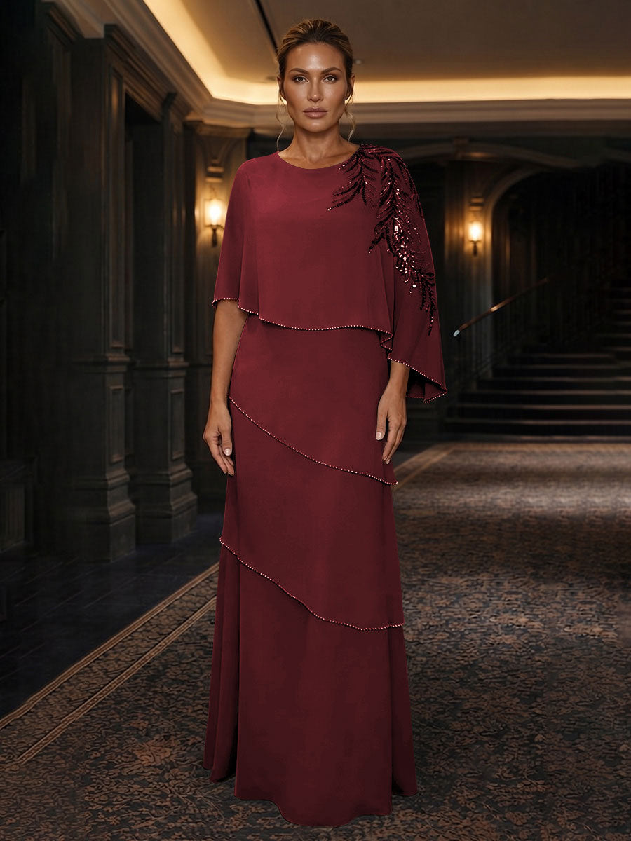 Chiffon A-Line/Princess Scoop Neck Floor-Length Mother of the Bride & Groom Dresses with Tiered Layers