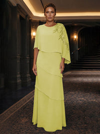 Chiffon A-Line/Princess Scoop Neck Floor-Length Mother of the Bride & Groom Dresses with Tiered Layers