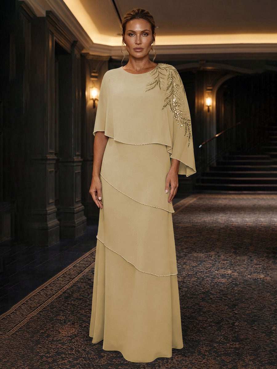 Chiffon A-Line/Princess Scoop Neck Floor-Length Mother of the Bride & Groom Dresses with Tiered Layers