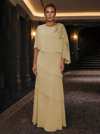Chiffon A-Line/Princess Scoop Neck Floor-Length Mother of the Bride & Groom Dresses with Tiered Layers