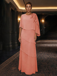 Chiffon A-Line/Princess Scoop Neck Floor-Length Mother of the Bride & Groom Dresses with Tiered Layers