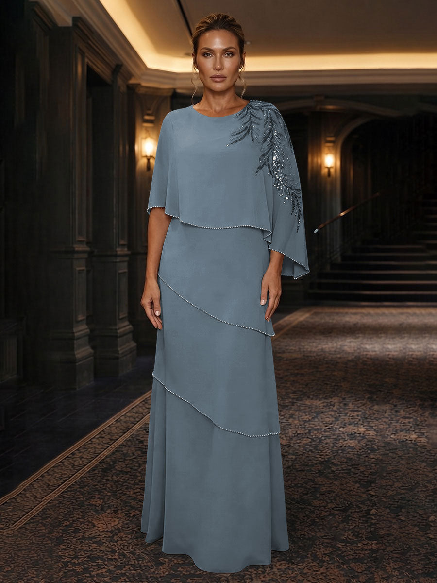 Chiffon A-Line/Princess Scoop Neck Floor-Length Mother of the Bride & Groom Dresses with Tiered Layers