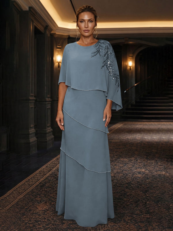 Chiffon A-Line/Princess Scoop Neck Floor-Length Mother of the Bride & Groom Dresses with Tiered Layers