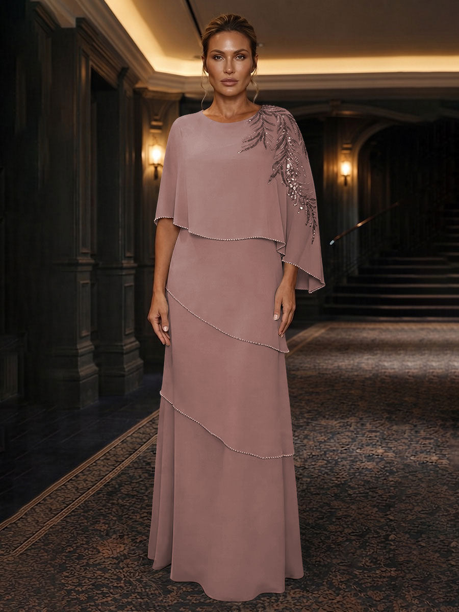 Chiffon A-Line/Princess Scoop Neck Floor-Length Mother of the Bride & Groom Dresses with Tiered Layers
