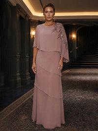 Chiffon A-Line/Princess Scoop Neck Floor-Length Mother of the Bride & Groom Dresses with Tiered Layers