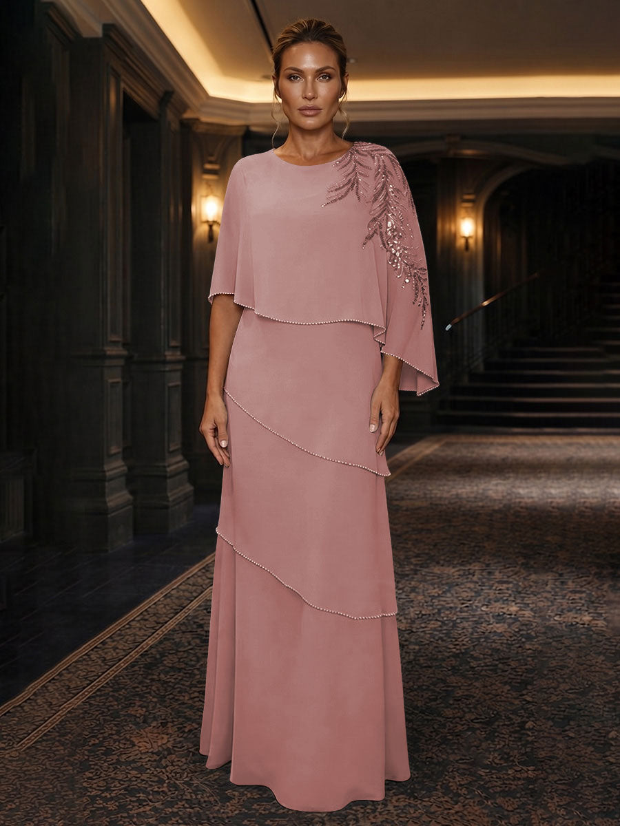 Chiffon A-Line/Princess Scoop Neck Floor-Length Mother of the Bride & Groom Dresses with Tiered Layers