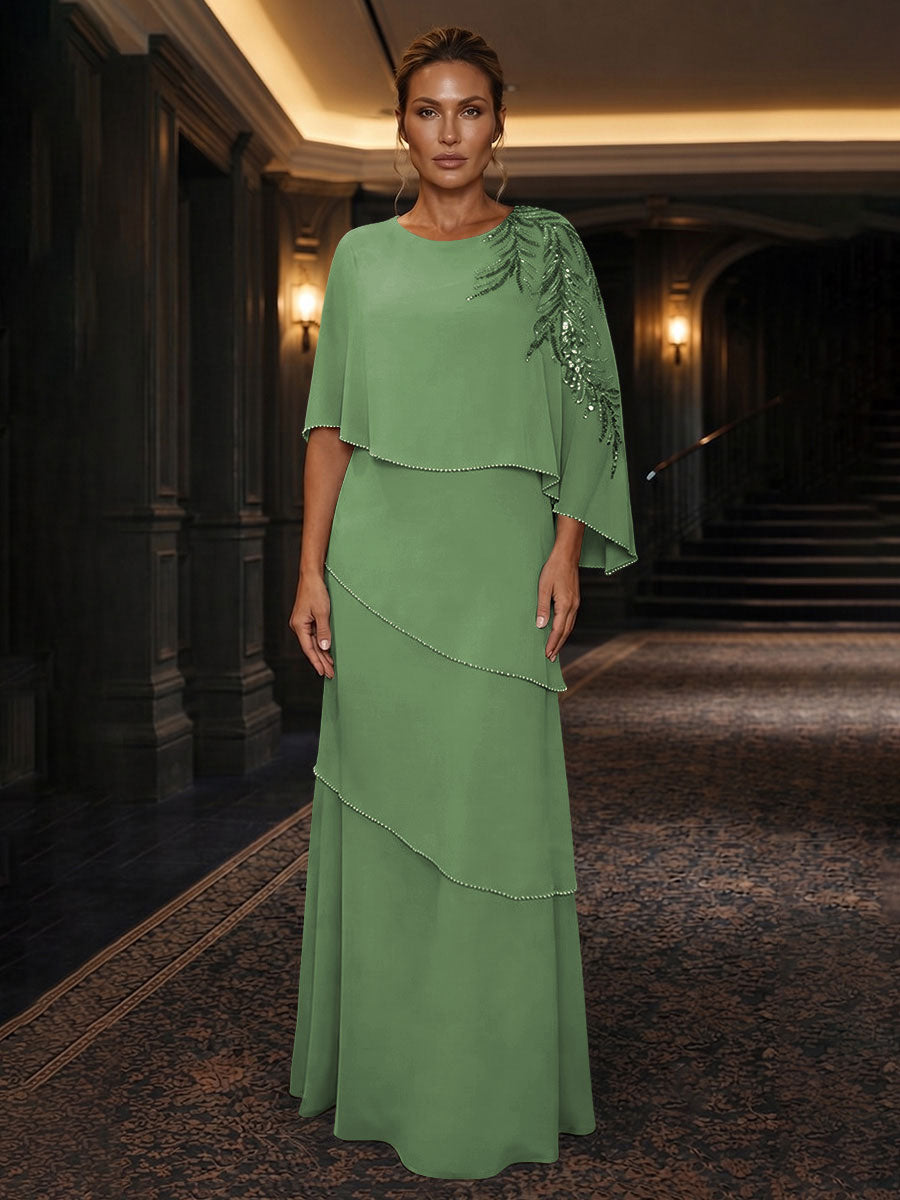 Chiffon A-Line/Princess Scoop Neck Floor-Length Mother of the Bride & Groom Dresses with Tiered Layers