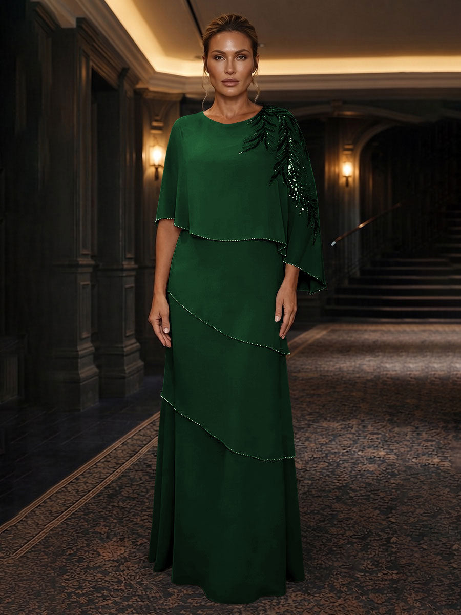 Chiffon A-Line/Princess Scoop Neck Floor-Length Mother of the Bride & Groom Dresses with Tiered Layers