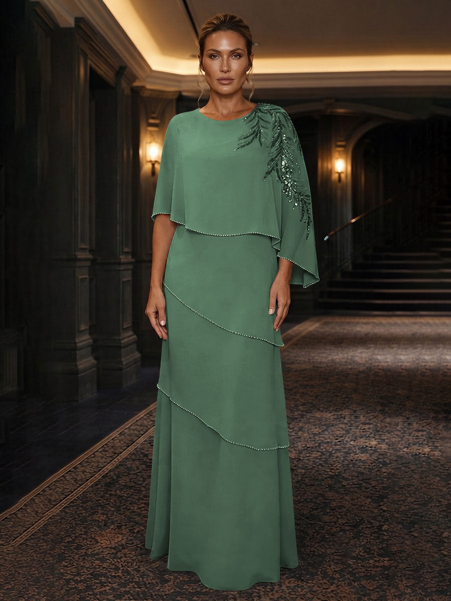 Chiffon A-Line/Princess Scoop Neck Floor-Length Mother of the Bride & Groom Dresses with Tiered Layers