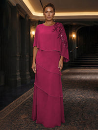 Chiffon A-Line/Princess Scoop Neck Floor-Length Mother of the Bride & Groom Dresses with Tiered Layers