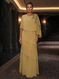Chiffon A-Line/Princess Scoop Neck Floor-Length Mother of the Bride & Groom Dresses with Tiered Layers
