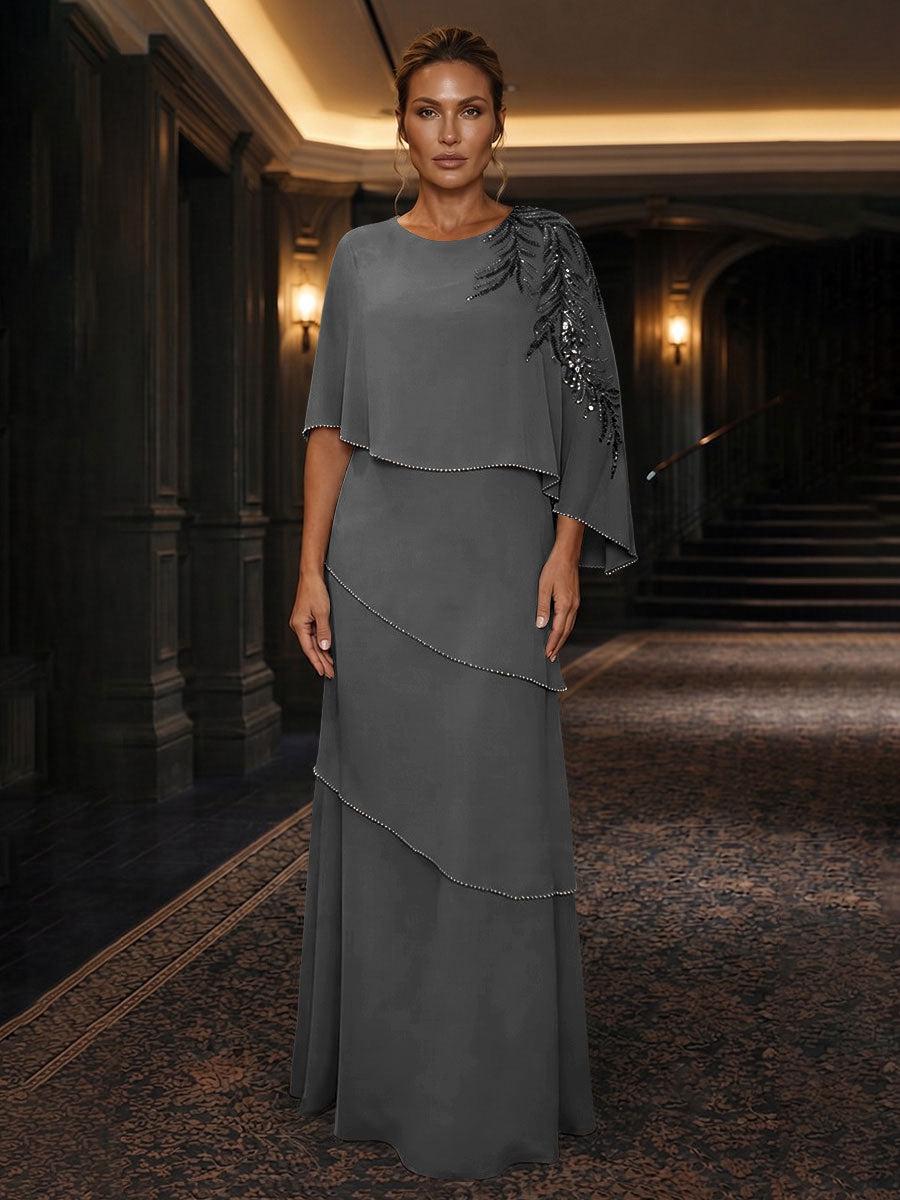Chiffon A-Line/Princess Scoop Neck Floor-Length Mother of the Bride & Groom Dresses with Tiered Layers