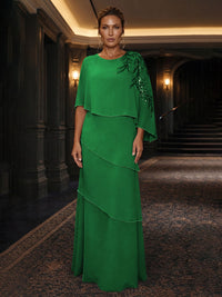 Chiffon A-Line/Princess Scoop Neck Floor-Length Mother of the Bride & Groom Dresses with Tiered Layers
