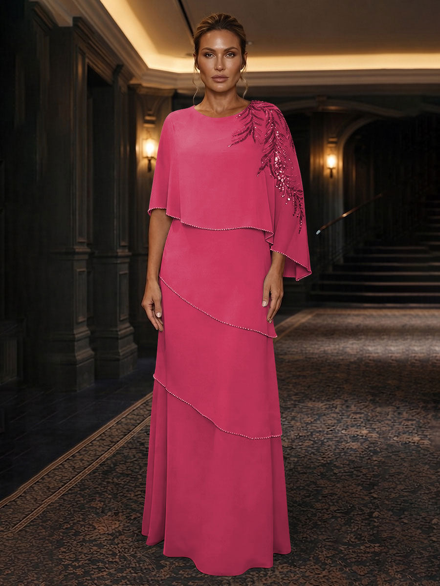 Chiffon A-Line/Princess Scoop Neck Floor-Length Mother of the Bride & Groom Dresses with Tiered Layers
