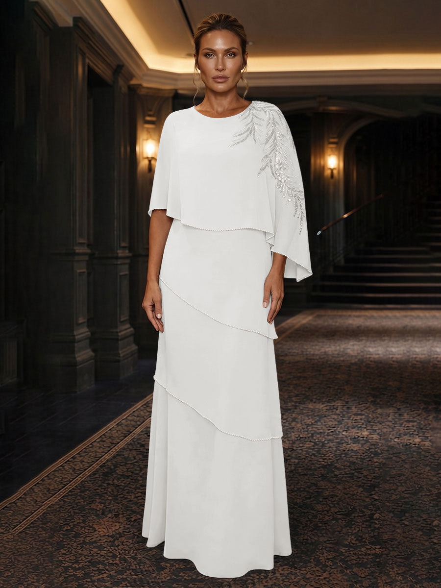 Chiffon A-Line/Princess Scoop Neck Floor-Length Mother of the Bride & Groom Dresses with Tiered Layers