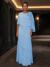 Chiffon A-Line/Princess Scoop Neck Floor-Length Mother of the Bride & Groom Dresses with Tiered Layers
