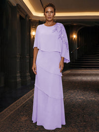 Chiffon A-Line/Princess Scoop Neck Floor-Length Mother of the Bride & Groom Dresses with Tiered Layers