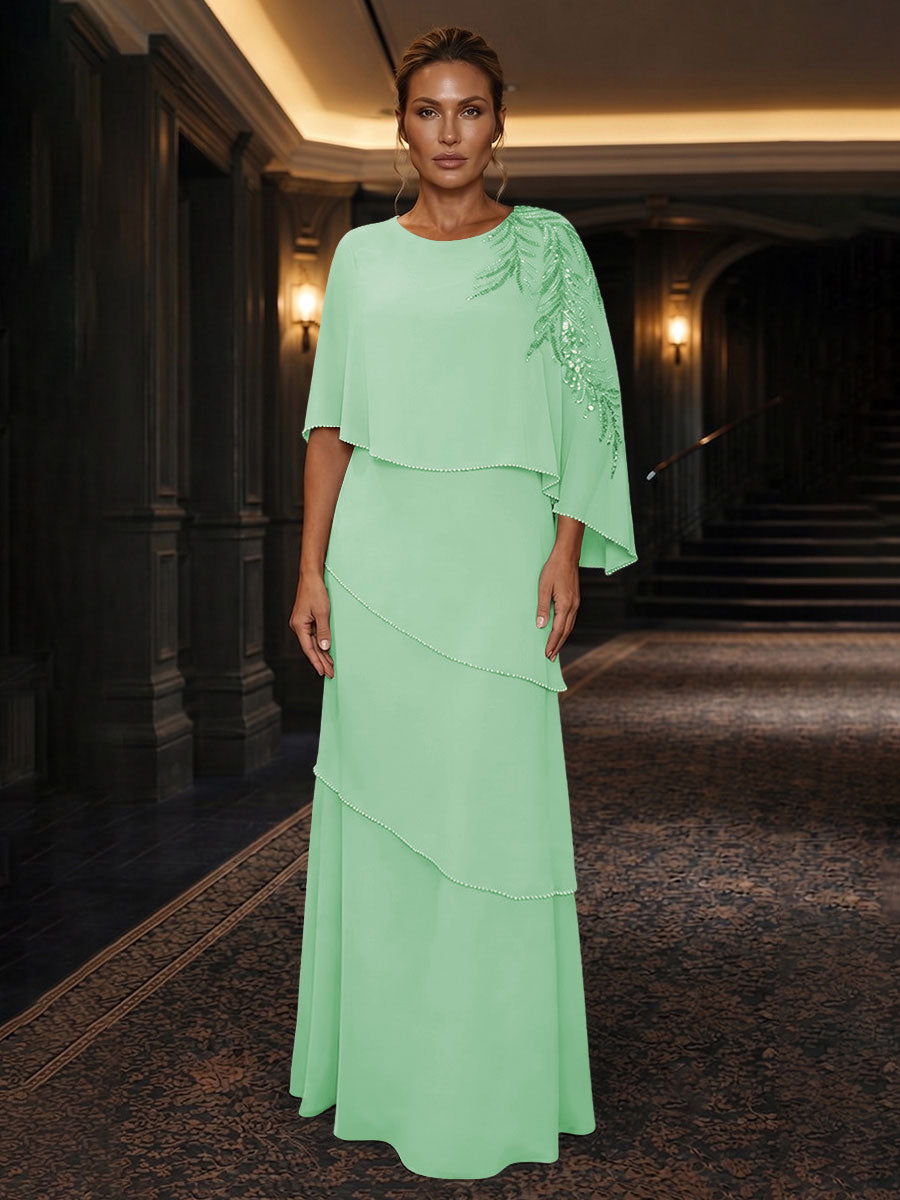 Chiffon A-Line/Princess Scoop Neck Floor-Length Mother of the Bride & Groom Dresses with Tiered Layers
