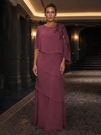 Chiffon A-Line/Princess Scoop Neck Floor-Length Mother of the Bride & Groom Dresses with Tiered Layers