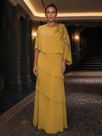 Chiffon A-Line/Princess Scoop Neck Floor-Length Mother of the Bride & Groom Dresses with Tiered Layers