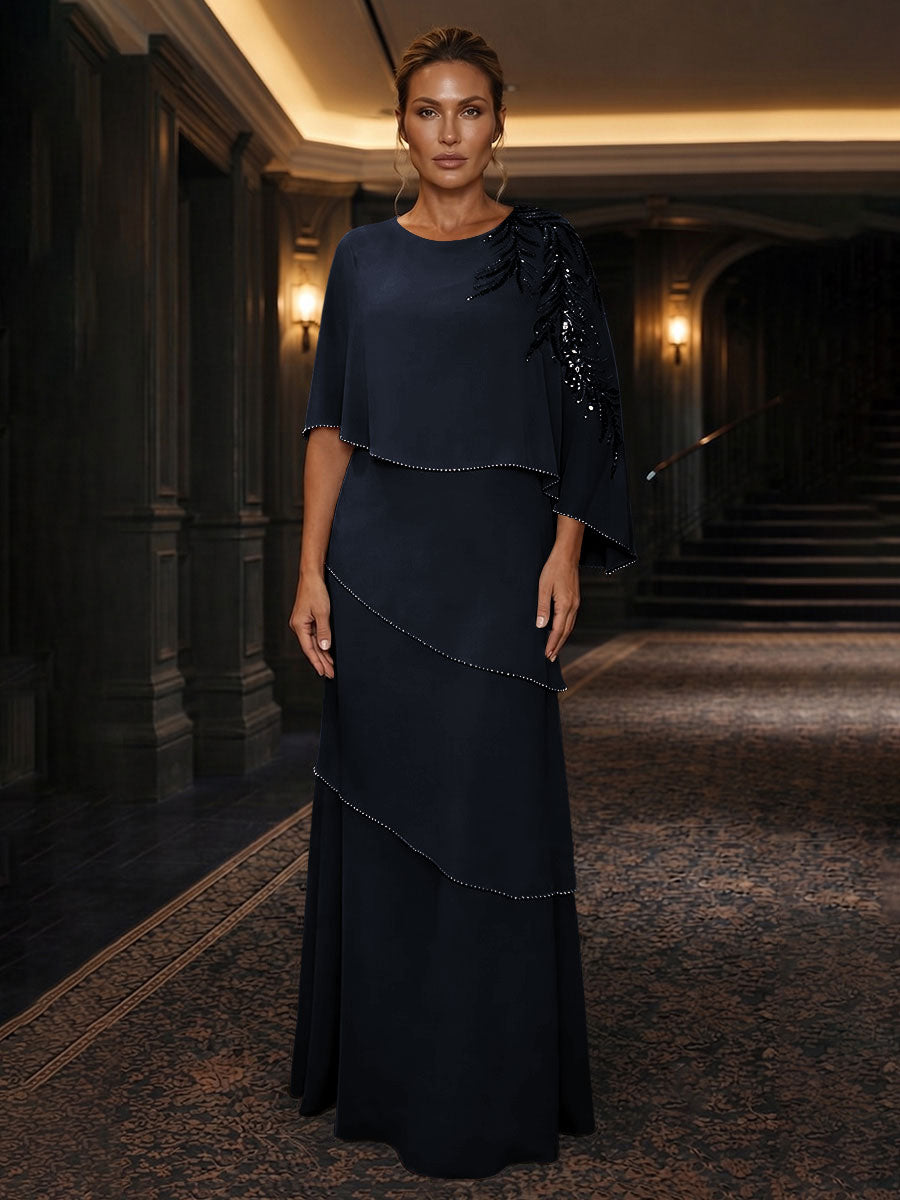 Chiffon A-Line/Princess Scoop Neck Floor-Length Mother of the Bride & Groom Dresses with Tiered Layers