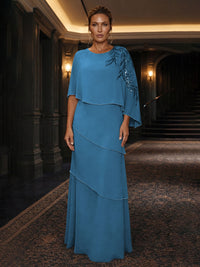 Chiffon A-Line/Princess Scoop Neck Floor-Length Mother of the Bride & Groom Dresses with Tiered Layers