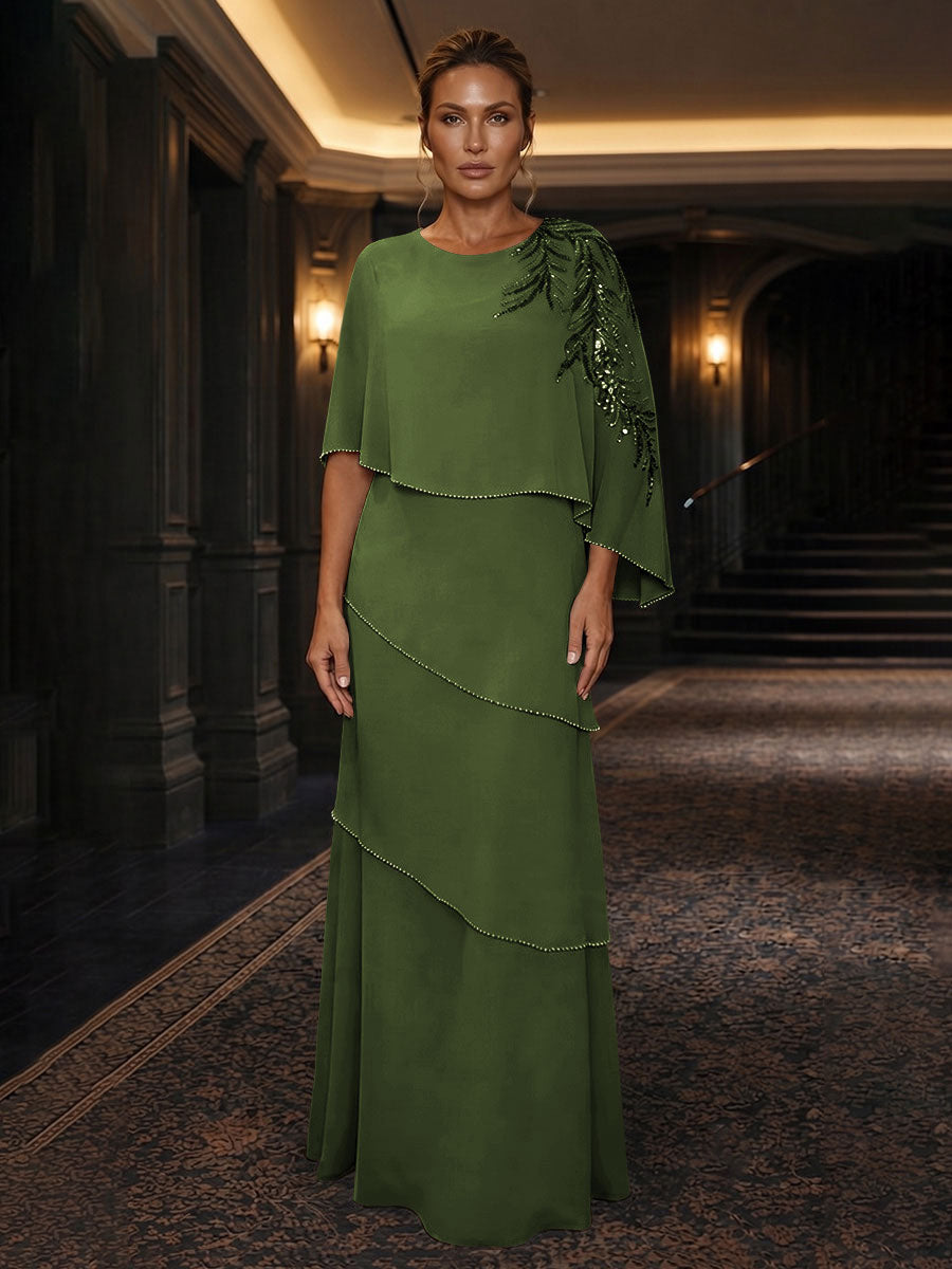 Chiffon A-Line/Princess Scoop Neck Floor-Length Mother of the Bride & Groom Dresses with Tiered Layers