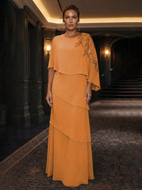 Chiffon A-Line/Princess Scoop Neck Floor-Length Mother of the Bride & Groom Dresses with Tiered Layers