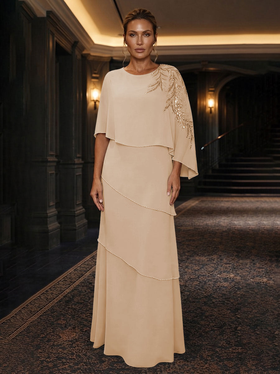 Chiffon A-Line/Princess Scoop Neck Floor-Length Mother of the Bride & Groom Dresses with Tiered Layers
