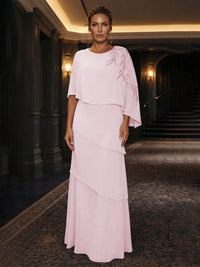 Chiffon A-Line/Princess Scoop Neck Floor-Length Mother of the Bride & Groom Dresses with Tiered Layers
