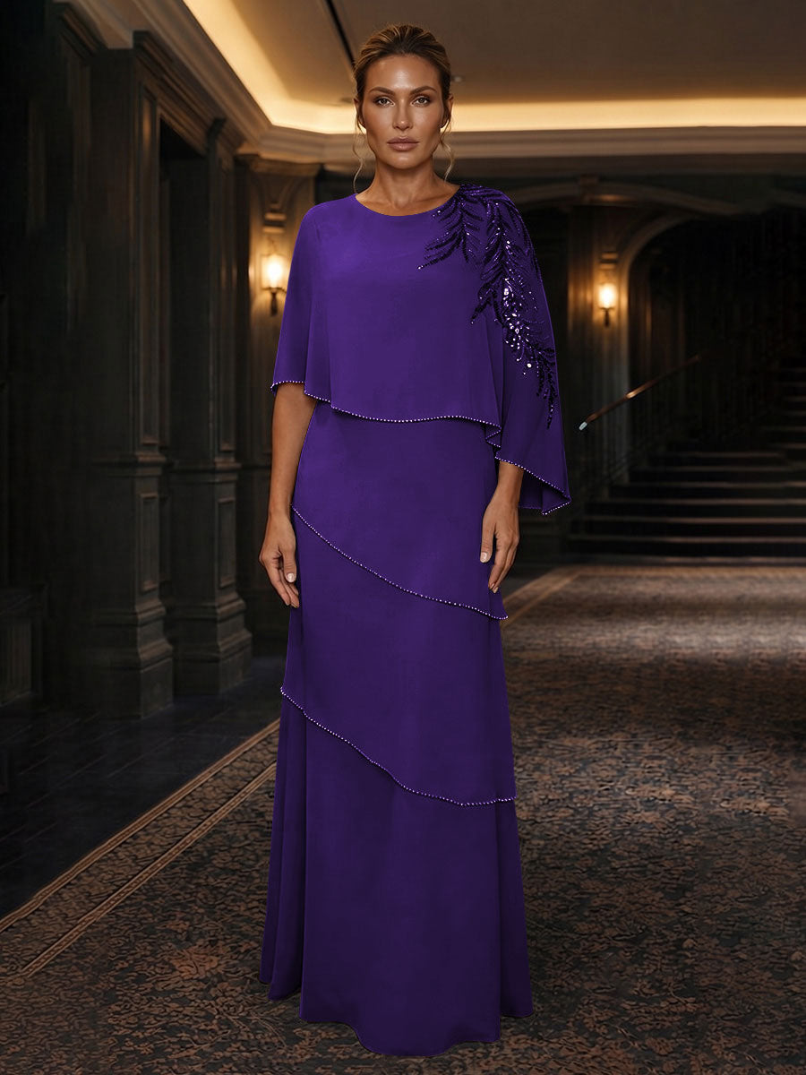 Chiffon A-Line/Princess Scoop Neck Floor-Length Mother of the Bride & Groom Dresses with Tiered Layers
