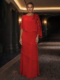 Chiffon A-Line/Princess Scoop Neck Floor-Length Mother of the Bride & Groom Dresses with Tiered Layers