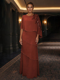 Chiffon A-Line/Princess Scoop Neck Floor-Length Mother of the Bride & Groom Dresses with Tiered Layers