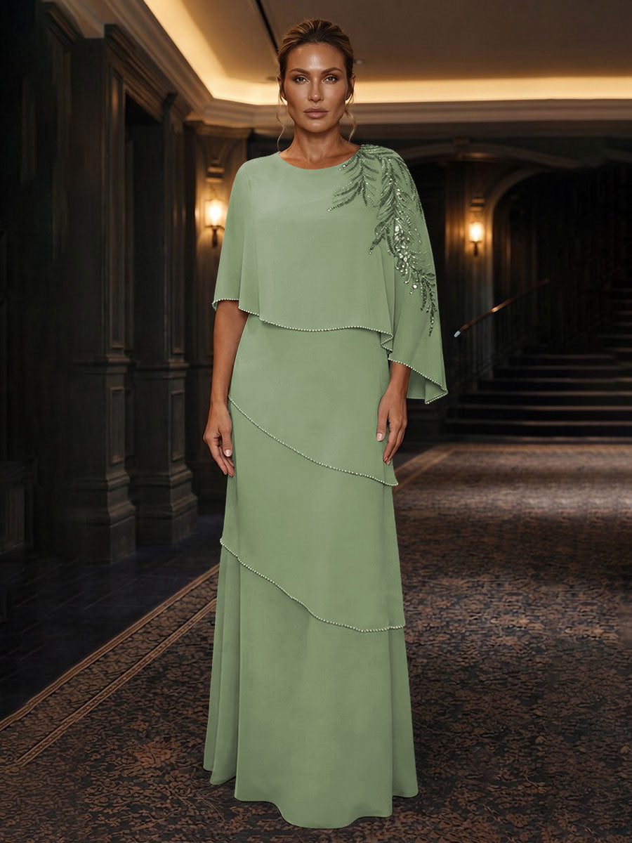 Chiffon A-Line/Princess Scoop Neck Floor-Length Mother of the Bride & Groom Dresses with Tiered Layers