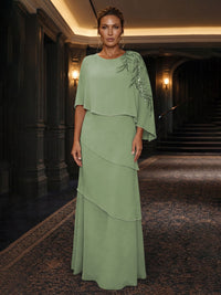 Chiffon A-Line/Princess Scoop Neck Floor-Length Mother of the Bride & Groom Dresses with Tiered Layers