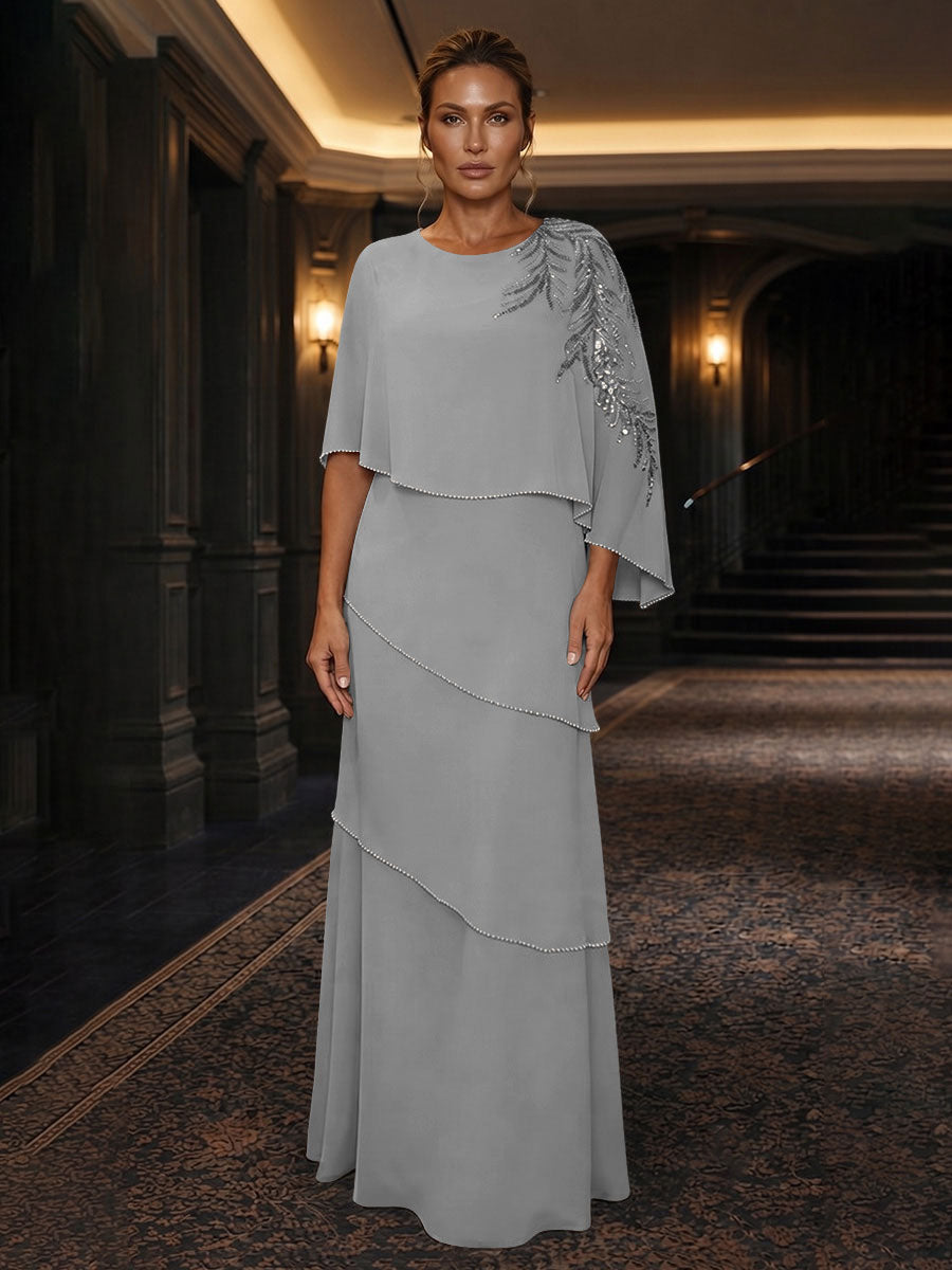 Chiffon A-Line/Princess Scoop Neck Floor-Length Mother of the Bride & Groom Dresses with Tiered Layers