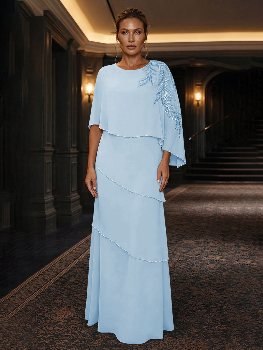 Chiffon A-Line/Princess Scoop Neck Floor-Length Mother of the Bride & Groom Dresses with Tiered Layers