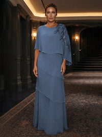 Chiffon A-Line/Princess Scoop Neck Floor-Length Mother of the Bride & Groom Dresses with Tiered Layers