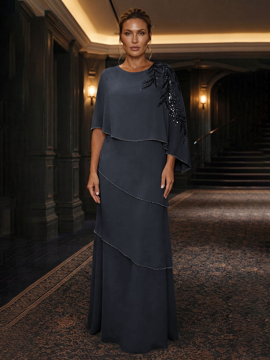 Chiffon A-Line/Princess Scoop Neck Floor-Length Mother of the Bride & Groom Dresses with Tiered Layers