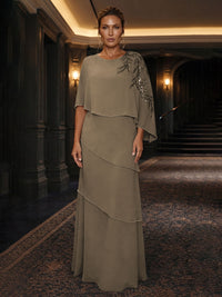 Chiffon A-Line/Princess Scoop Neck Floor-Length Mother of the Bride & Groom Dresses with Tiered Layers