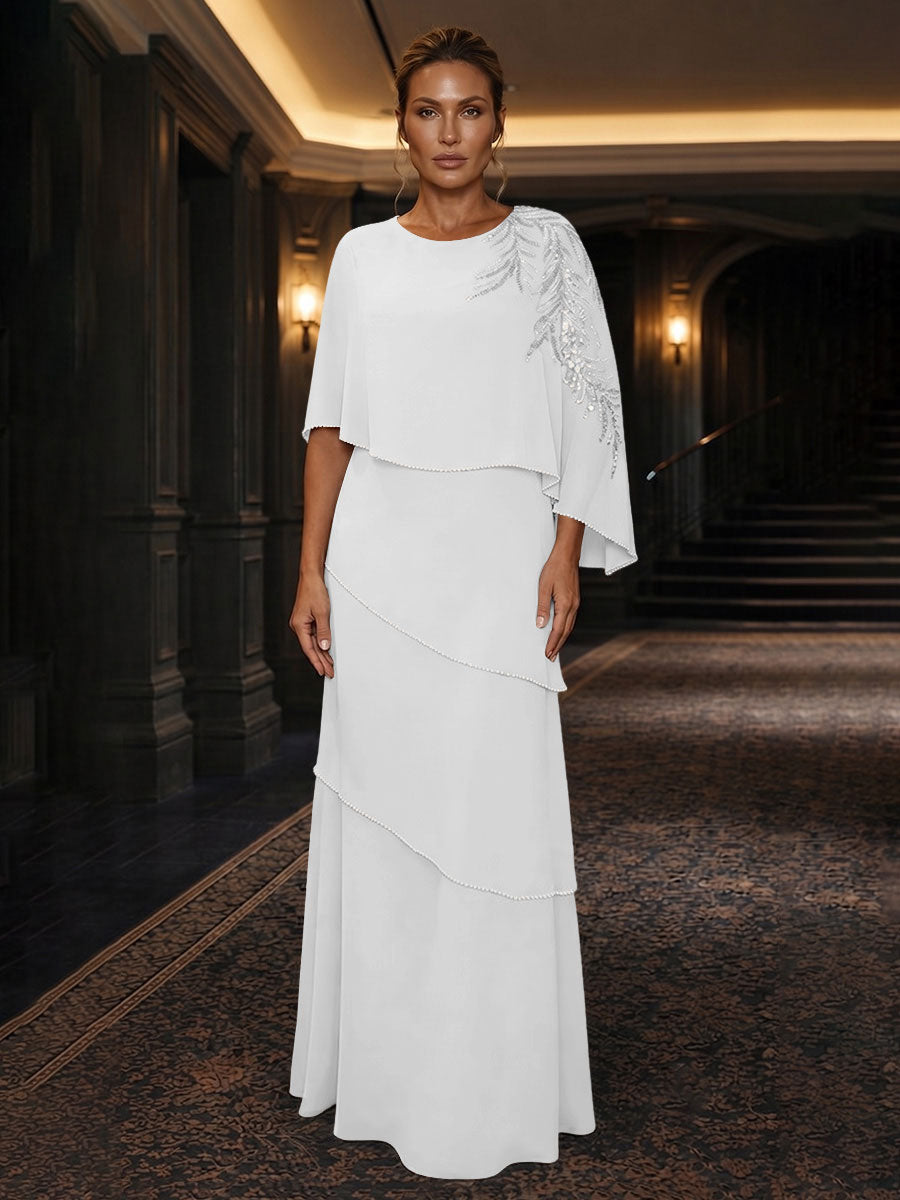 Chiffon A-Line/Princess Scoop Neck Floor-Length Mother of the Bride & Groom Dresses with Tiered Layers