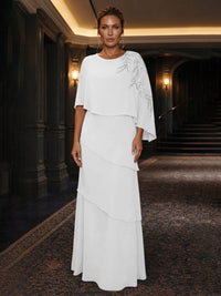 Chiffon A-Line/Princess Scoop Neck Floor-Length Mother of the Bride & Groom Dresses with Tiered Layers
