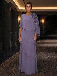 Chiffon A-Line/Princess Scoop Neck Floor-Length Mother of the Bride & Groom Dresses with Tiered Layers