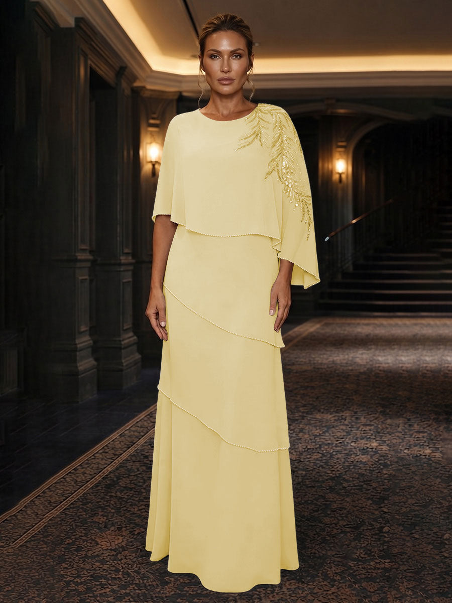 Chiffon A-Line/Princess Scoop Neck Floor-Length Mother of the Bride & Groom Dresses with Tiered Layers
