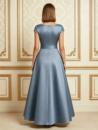 Satin A-Line/Princess V-Neck Floor-Length Mother of the Bride & Groom Dresses with Ruched Waist & Pockets