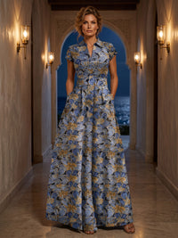 Jacquard A-Line/Princess V-Neck Floor-Length Mother of the Bride & Groom Dresses with Pockets